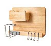 Wooden Wall Storage Rack with Metal Hook, Floating Shelf | Solid wood floating shelf with metal hook for keys and gadgets Couleur bois