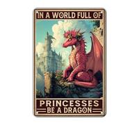 woodlogic Dans un monde plein de princesses - Plaque en métal humoristique avec dragon Décoration murale vintage pour porta