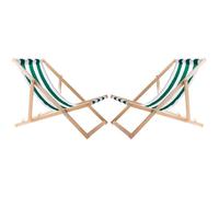 Woodok 2 Chaises longues confortables en Bois, sur la plage, Balcon, Terrasse (Rayures vertes)