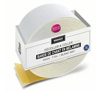 WoodPress® 40mm Blanc Mat Bande de chant autocollante - 7,5 m de bande de mélamine - Bande de placage avec dos adhésif - Fixation facile (pas de fer à repasser) pour réparer une étagère ou un meuble