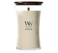 WoodWick Bougie parfumée avec mèche crépitante | Bougie grand format sablier Patchouli Crème | Longue durée de combustion : jusqu’à 130 heures | Cadeau parfait pour les femmes