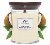 WoodWick bougie parfumée moyenne avec mèche en bois crépitante | Noix de Coco des Îles | Jusqu'à6pk0 heures de combustion