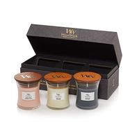 WoodWick coffret cadeau de bougies parfumées | « Senteur florale » en mini-jarres avec mèches qui crépitent | Lot de 3