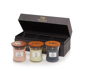 WoodWick coffret cadeau de bougies parfumées | « Senteur florale » en mini-jarres avec mèches qui crépitent | Lot de 3