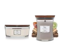 WoodWick Ellipse bougie parfumée avec mèche qui crépite, Linge propre & bougie parfumée moyenne en jarre avec mèche qui crépite, Au coin du feu, Temps de combustion jusqu'à 60 heures