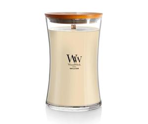 WoodWick Grande bougie parfumée en forme de sablier | Vanille | avec mèche crépitante | Longue durée de combustion : jusqu'à 130 heures | Cadeaux pour femmes
