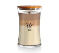 Woodwick Large Trilogy Douceur Café Bougie, Cire, Jaune/Marron, 10 x 10 x 18 cm