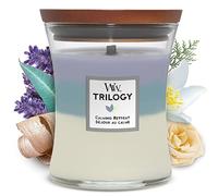 WoodWick Bougie parfumée Trilogy Calming Retreat – mèche en bois 275 g (Moyenne)