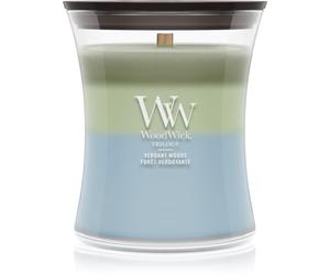Woodwick Trilogy Verdant Woods bougie parfumée avec mèche en bois 275 g