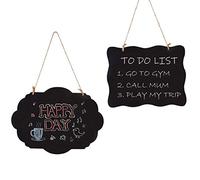 Woohome 2 PCS Tableau Noir Bois Tableau avec Chaîne Suspendue, Double Face en Bois Effaçable Message Board pour La Fête, Mariage, Enfants Craft