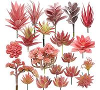 Woohome Lot de 20 plantes succulentes artificielles rouges - Assortiment de fausses plantes grasses non remplies de différents types - Pour anniversaire, décoration d'intérieur, mur, jardin, bricolage