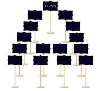 Woohome Mini Tableau Noir Bois Tableau avec Support Vertical, 15 PCS Mini Ardoise pour Panneaux à Message Board Mariage Dîner Party