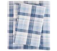 WOOLRICH Flanelle 100% Coton-Draps Chauds et Doux avec Poche Profonde de 35,6 cm, Parure de lit Confortable pour Saison Froide, taie d'oreiller Assortie, Bleu/Carreaux, Queen Size