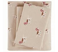 WOOLRICH Parure de lit 4 pièces en Flanelle 100% Coton Chaude et Douce avec Poche élastique de 35,6 cm, Style de Vie en Cabine, pour la Saison Froide, taie d'oreiller Assortie, lit Double, Chien Brun