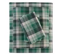WOOLRICH Parure de lit 4 pièces en Flanelle 100% Coton, Chaude et Douce avec Poche Profonde de 35,6 cm, pour Saison Froide, taie d'oreiller Assortie, Grand lit, Motif écossais Vert