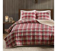 WOOLRICH Parure de lit Toutes Saisons, Couvre-lit Respirant, taies Assorties, Coton, Motif écossais Rouge/Brun Clair, très Grand lit californien (279,4 x 243,8 cm)