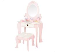 WOOMAX Coiffeuse de maquillage pour filles, tabouret en bois, miroir avec lumière, couleurs pastel, comprend accessoires, coiffeuses pour enfants, accessoires interactifs, jouets enfants 3 ans (39116)
