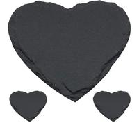 WOONEKY 3 Pièces Assiette de Conservation en Ardoise Noire de Cœur 10cm, Plateau Multi-usage Chic pour Service Alimentaire à Domicile ou Hôtel