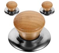 WOONEKY 3ensembles Boutons de Couvercle de Casserole Bois et Inox Poignées Courtes Anti-brûlure Lot pour Accessoires Cuisine