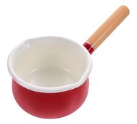 WOONEKY Casserole à Lait en Émail Poignée en Bois, Pot Non Poreux et Antidérapant, pour Chauffer Soupe et Nouilles Instantanées, Ustensile Cuisine Pratique