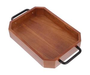 WOONEKY Plateau de Service Grand Rectangulaire Poignées, en Bois Coffret | Bois et Fer, Surface Lisse, Rangement pour Plats et Desserts, Style Simple, Café et Fête