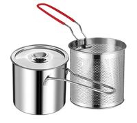 WOONEKY Récipient à passoire à 12L en acier inoxydable 304, mini casserole multifonctionnelle 3 pièces avec panier de friture, facile à nettoyer pour usage familial et extérieur