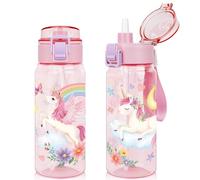 wooshwa Gourde Enfant avec Paille 550ml, Anti-Fuite Tritan Bouteille D'eau avec Verrouillage Sécurisé, sans BPA pour Filles Enfant, pour l'école, Sport et Sorties - Licorne