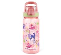 wooshwa Gourde Enfant avec Paille 600ml Anti Fuite sans BPA, Verrouillage Sécurisé, Bouteille d'eau pour Fille Garçon Enfants, pour L'école Sport Voyage - Licorne Rose