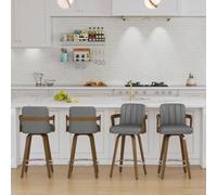 WOOW DEPOT Chaise Lot de 4 Tabourets de Bar Pivotants 65 cm, Gris Clair | Bois courbé, Tabouret pivotant 360°, Assise rembourrée 7 cm, Dossier haut, Accoudoirs enveloppants, Îlot central