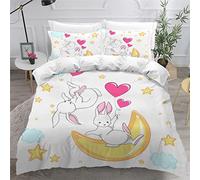 Woowin Housse De Couette 140x200 Fille Garcon 3D Lapin Mignon Parure de Lit 1 Personne Style De Bande Dessinée Douce Microfibre Literie 3 pièces avec Fermeture Éclair et 2 Taies d'oreiller 50x75cm