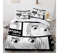 Woowin Housse De Couette 220x240 Adultes 3D Manga Fille Parure de Lit 2 Personnes Dessin Animé Japonais Douce Microfibre Housse De Couette 3 pièces avec Fermeture Éclair+2 Taies d'oreiller 50x75cm