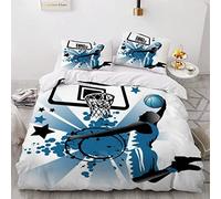 Woowin Housse De Couette Basket 140x200 Enfant Ado Fille 3D Joueur De Basketball Parure de Lit 1 Personne Microfibre 3 pièces Housse De Couette avec Fermeture Éclair+2 Taies d'oreiller 50x75cm