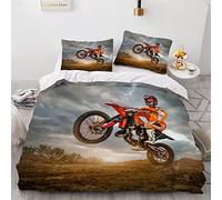 Woowin Housse De Couette Moto 140x200 Enfant Ado Fille 3D Sport Extrême Parure de Lit 1 Personne Microfibre 3 pièces Housse De Couette avec Fermeture Éclair+2 Taies d'oreiller 50x75cm