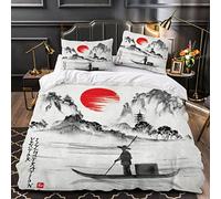 Woowin Parure De Lit 200x200 Japon 2 Personnes 3D Motif Aquarelle Vintage Housse de Couette Douce Microfibre avec Fermeture Éclair Literie 3 pièces Enfant Garcon 2 Taies d'oreiller 50x75cm