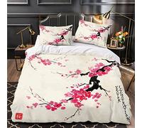 Woowin Parure De Lit 220x240 Enfant Fleurs De Cerisier Housse De Couette Microfibre 2 Personnes avec Fermeture Éclair Style Japonais Hypoallergique Ensemble de Literie 3 pièces+ 2 Taies D'oreillers