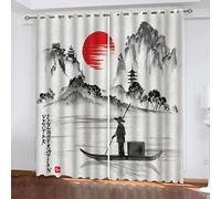 Woowin Rideau Occultant 3D Aquarelle Vintage pour Chambre Salon Moderne - Isolant Thermique Anti Froid Anti Bruit en Polyester - Grande Largeur 2 Pièces 91.5x214 cm