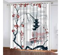 Woowin Rideau Occultant Fleurs De Cerisier - Chambre Salon Moderne 3D Style Japonais - Isolant Thermique Anti Froid Polyester Anti Bruit Grande Largeur - 2 Pièces 140X250 cm