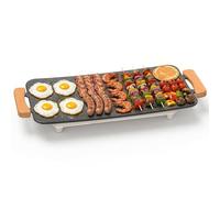 WOOX 1380W Plancha Électrique - Grande Surface (51x30 cm), Antiadhésif, Idéal Repas Famille, Pancakes & Grillades, Chauffe Rapide, Sans PFAS, Poignées en Chêne, Facile à Nettoyer