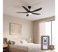 Woox Ventilateur de plafond avec lumière - 137 cm - Moderne - Couleur bois - LED à intensité variable - 3000 K - 6000 K - Avec télécommande - Réversible - 6 vitesses - Silencieux - Pour chambre à