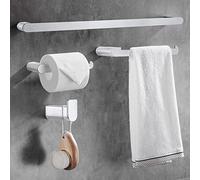 Wopeite Porte Serviette Murale 4 Pièces, Ensemble d'Accessoires de Quincaillerie de Salle de Bain Aluminium (Support Serviette, Porte Torchon, Porte Papier Toilette, Accroche Serviette) 40cm-Argent