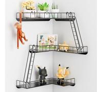 WOPITMER Étagère murale Fire Escape - Étagère murale d'angle moderne à 3 niveaux, facile à installer, étagère échelle en métal pour figurines, étagères décoratives New York pour salle de bain, salon