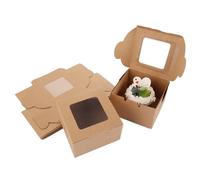 WOPPLXY Boite Kraft avec Fenetre, 80 Pieces, 10 x 10 x 6 cm, Boite Papier Kraft pour Cupcakes, Petits Gâteaux, Biscuits, desserts