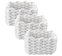 WOPPLXY Lot de 3 Panier Rangement Salle de Bain, 19 x 12 x 15 cm Petit Panier Rangement Carré, Paniers de Décoration en Coton Tressé pour Chambre,Salon, Salle de Bain, Maquillage (Blanc)