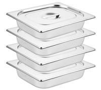 WOPPLXY Lot de 4 Plat Inox avec Couvercle, GN 1/2 Bac Inox avec Couvercle, 32,5 x 26,5 x 6,5 cm Bac Alimentaire Inox pour des Fours à Convection, des Chafing Dishes, des Réfrigérateurs