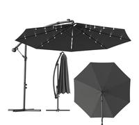 WoRaum Parasol à Manivelle avec Pied Croix Inclus - Parasol de Balcon & Jardin Extérieur, 8 Baleines, Ouverture de Toit,180g Polyester (3m/3.5m, Rund, Beige/Gris foncé /,avec lampe/no lampe)