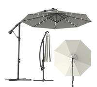 WoRaum Parasol à Manivelle avec Pied Croix Inclus - Parasol de Balcon & Jardin Extérieur, 8 Baleines, Ouverture de Toit,180g Polyester (3m/3.5m, Rund, Beige/Gris foncé /,avec lampe/no lampe)