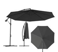 WoRaum Parasol à Manivelle avec Pied Croix Inclus - Parasol de Balcon & Jardin Extérieur, 8 Baleines, Ouverture de Toit,180g Polyester (3m/3.5m, Rund, Beige/Gris foncé /,avec lampe/no lampe)