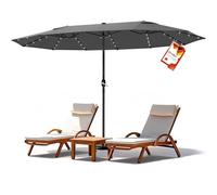 WoRaum Parasol Double Rectangulaire XXL 2,7x4,6m - Grand Parasol de Jardin Extérieur avec 12 Baleines et Manivelle, Tissu Polyester 180g - Sans Pivot et Sans Pied (Gris Foncé, Avec Éclairage)