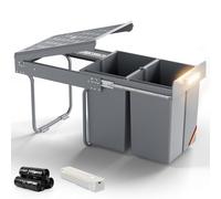 WoRaum Poubelle Encastrable Sous Évier, Capacité Totale 40L (2×20L), Tri à 2 Compartiments, Design Coulissante, Compatible avec Meubles/Cuisine Sous Évier, Bacs Amovibles Faciles à Nettoyer, Gris