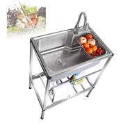 WORDFUN Grand Évier Commercial, Évier De Restauration Autoportant, Évier sur Pieds en Acier INOX, 55x40cm 60x45cm Lavabo Commercial De Cuisine, Professionnel Cuve Simple, Evier De Jardin